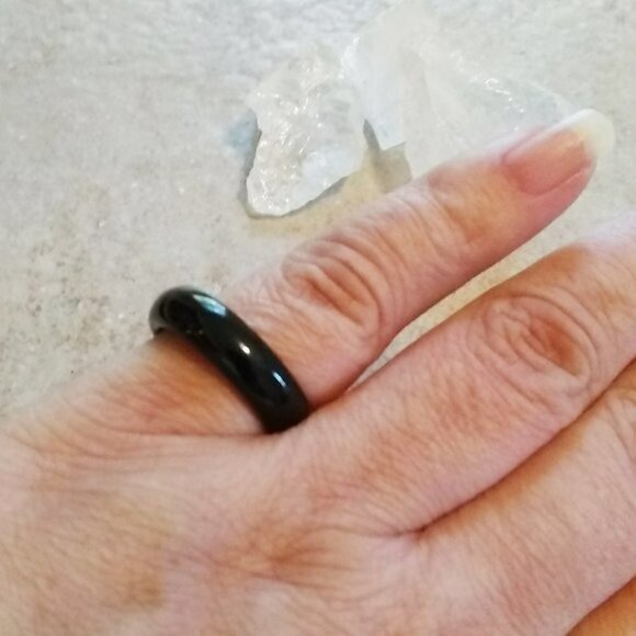 Smooth Black Agate Stone Band! Promise Ring? Punk Grunge Goth Biker Grief Loss - Picture 1 of 8